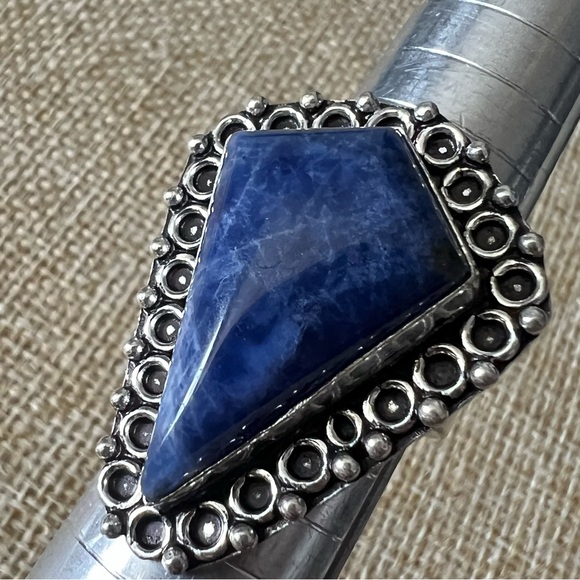 New Blue Sodalite Gemstone Crystal Sterling Silver Overlay Ring Size 8 - Picture 7 of 9
